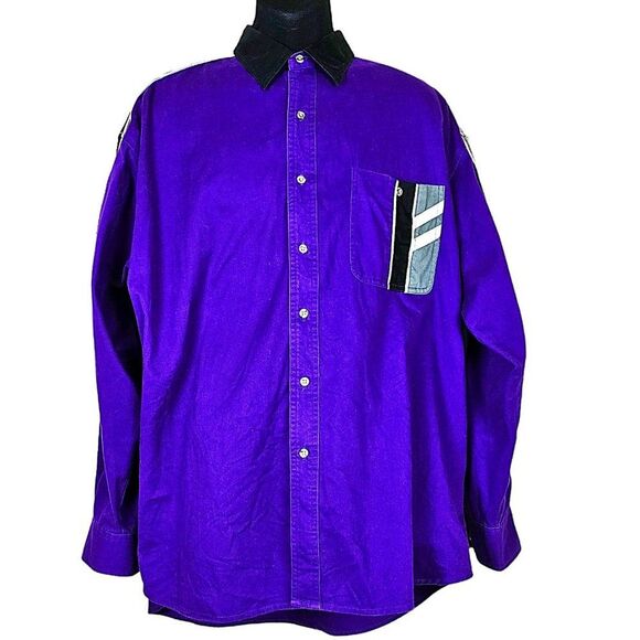 Vintage Wrangler Color block Heavy Cotton Shirt Size XL(17 1/2" X 36") - Picture 1 of 6